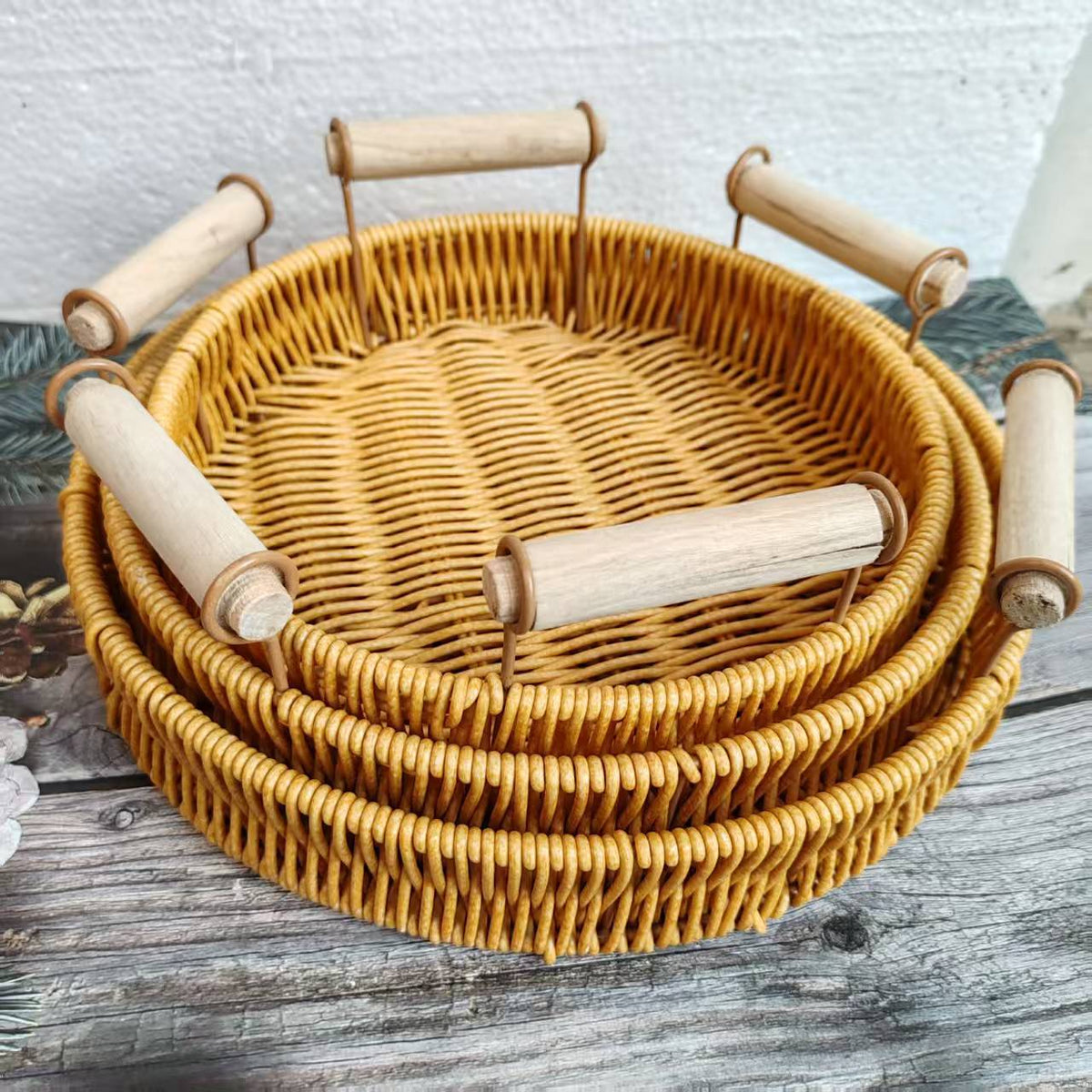 Woven Rattan Serving Basket Set